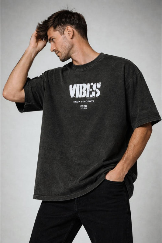 Vibes Acidwash Black Oversized T-Shirt