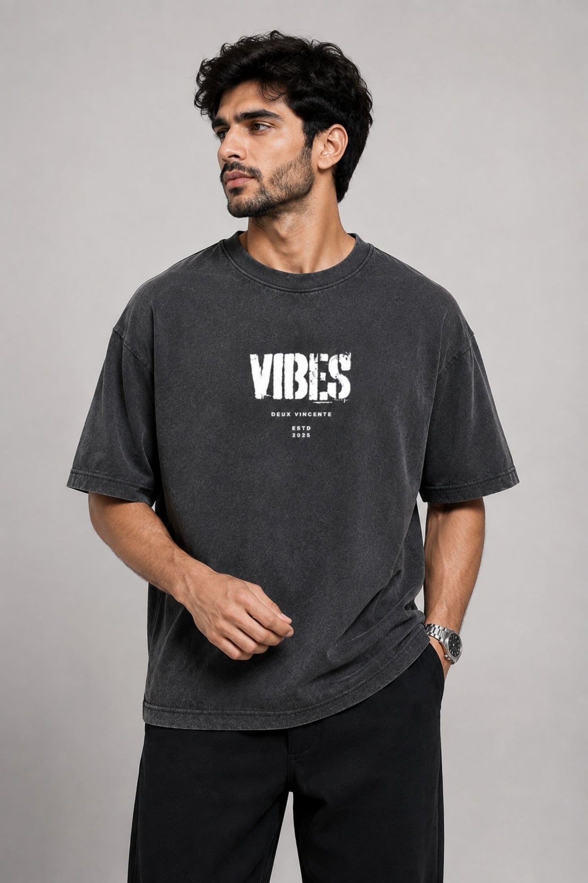 Vibes Charcoal Grey Oversized T-Shirt