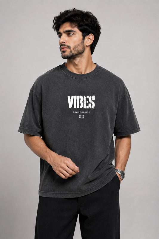 Vibes Charcoal Grey Oversized T-Shirt