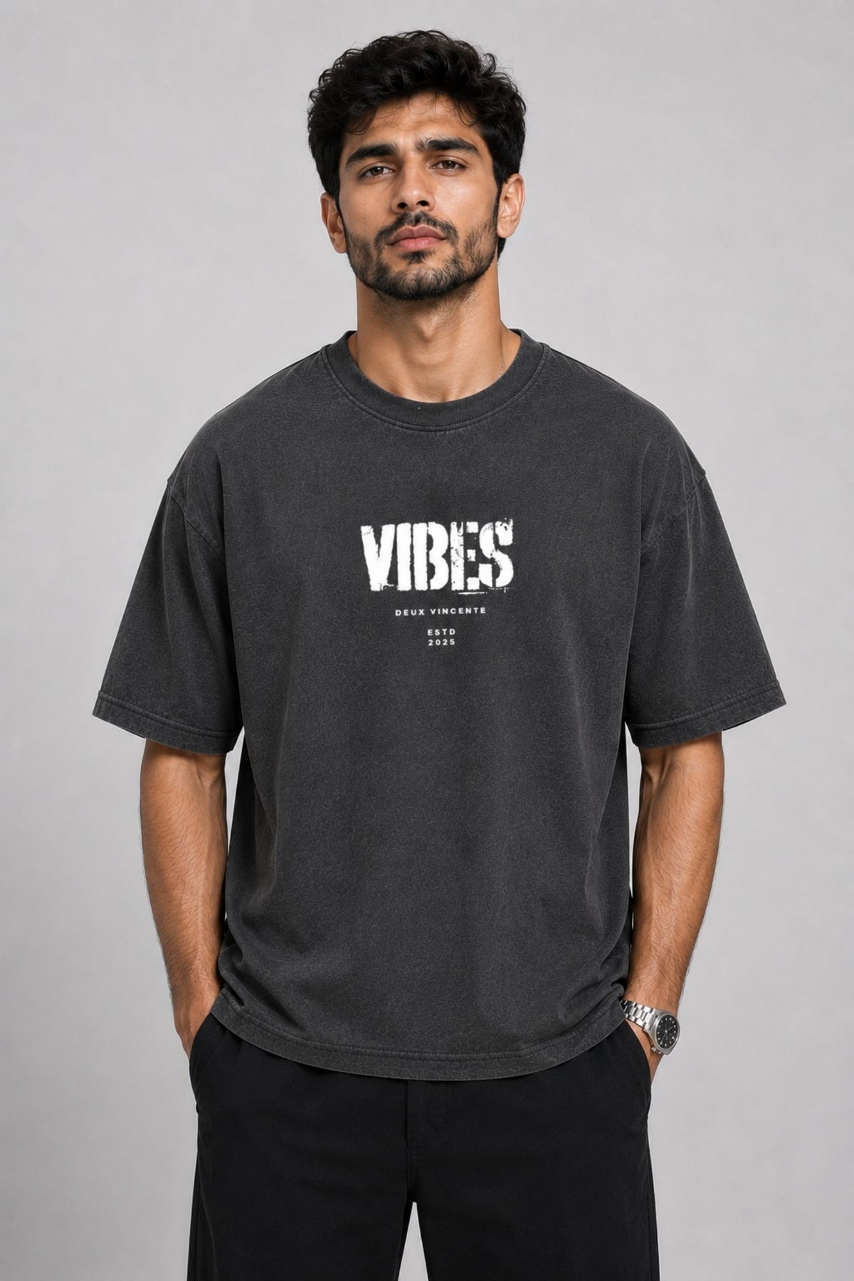 Vibes Charcoal Grey Oversized T-Shirt