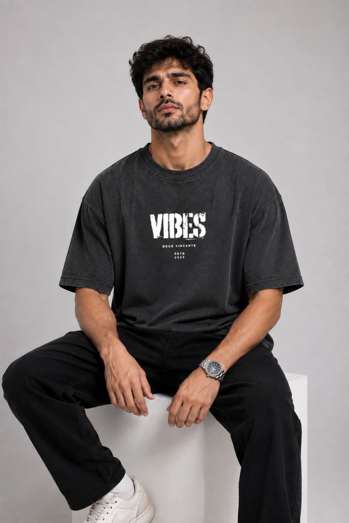 Vibes Charcoal Grey Oversized T-Shirt