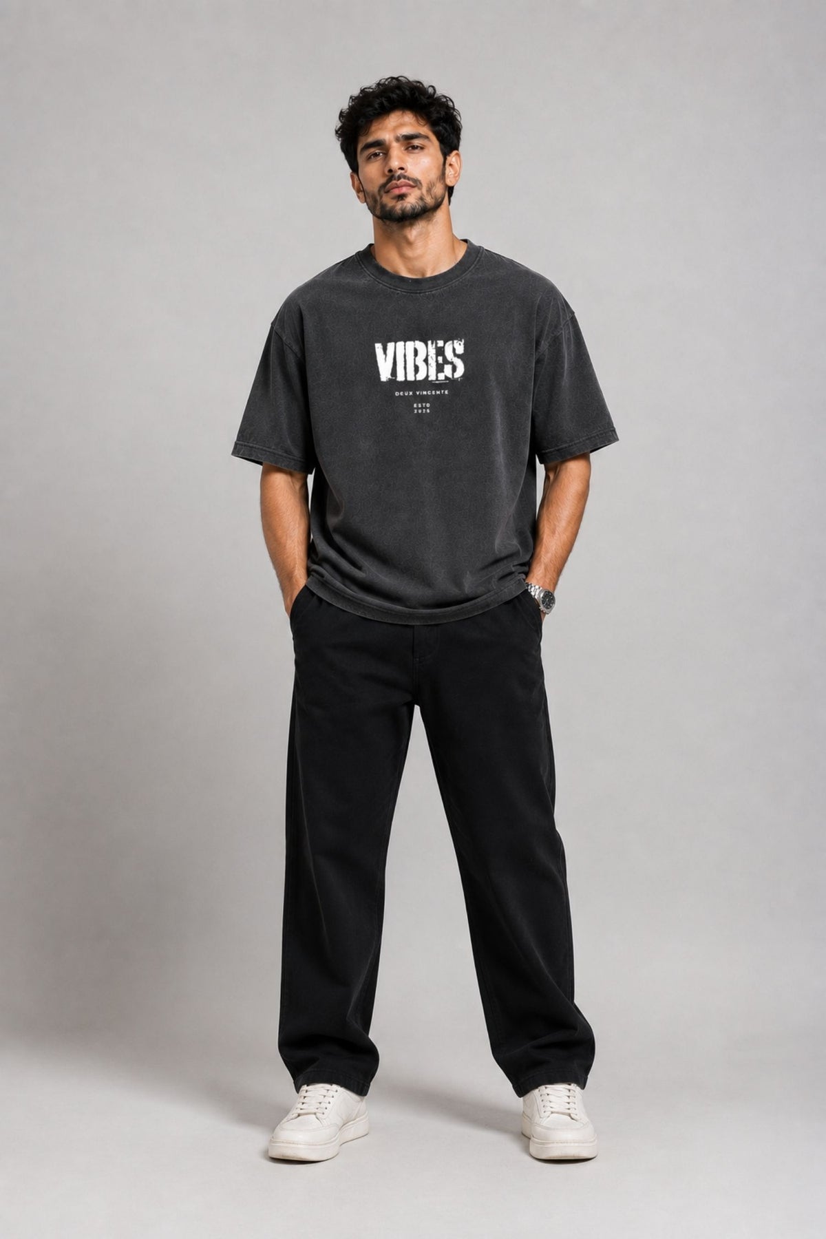 Vibes Charcoal Grey Oversized T-Shirt