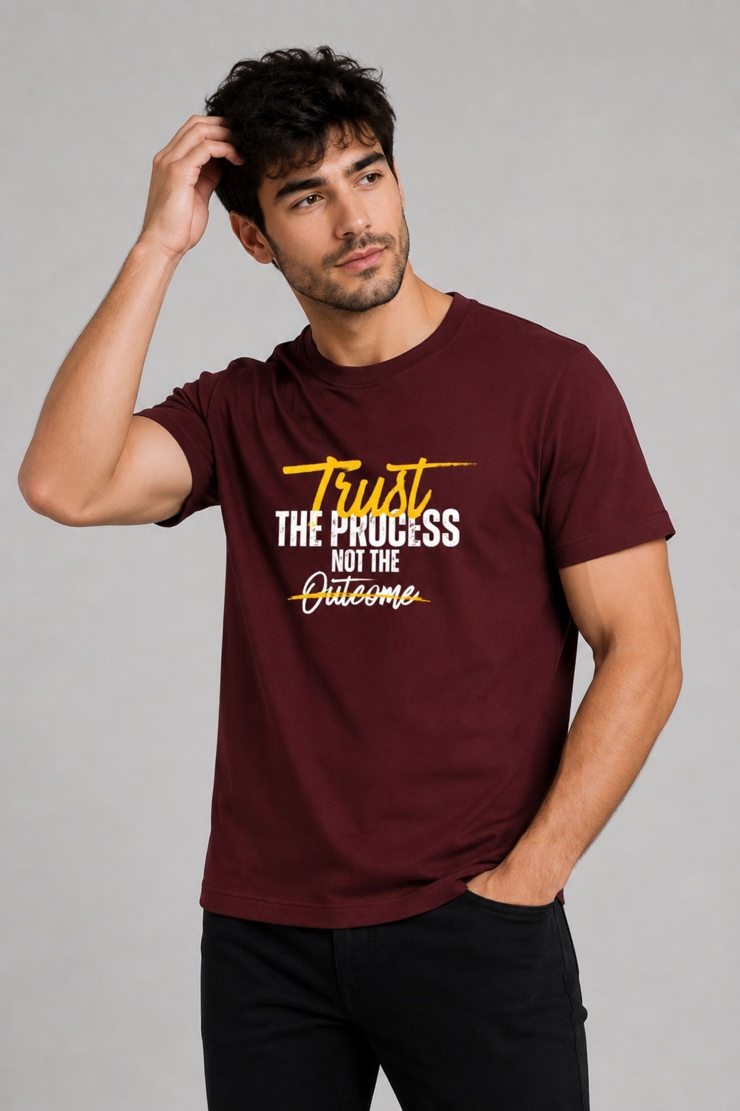 Trust The Process Maroon Regular Fit T-shirt