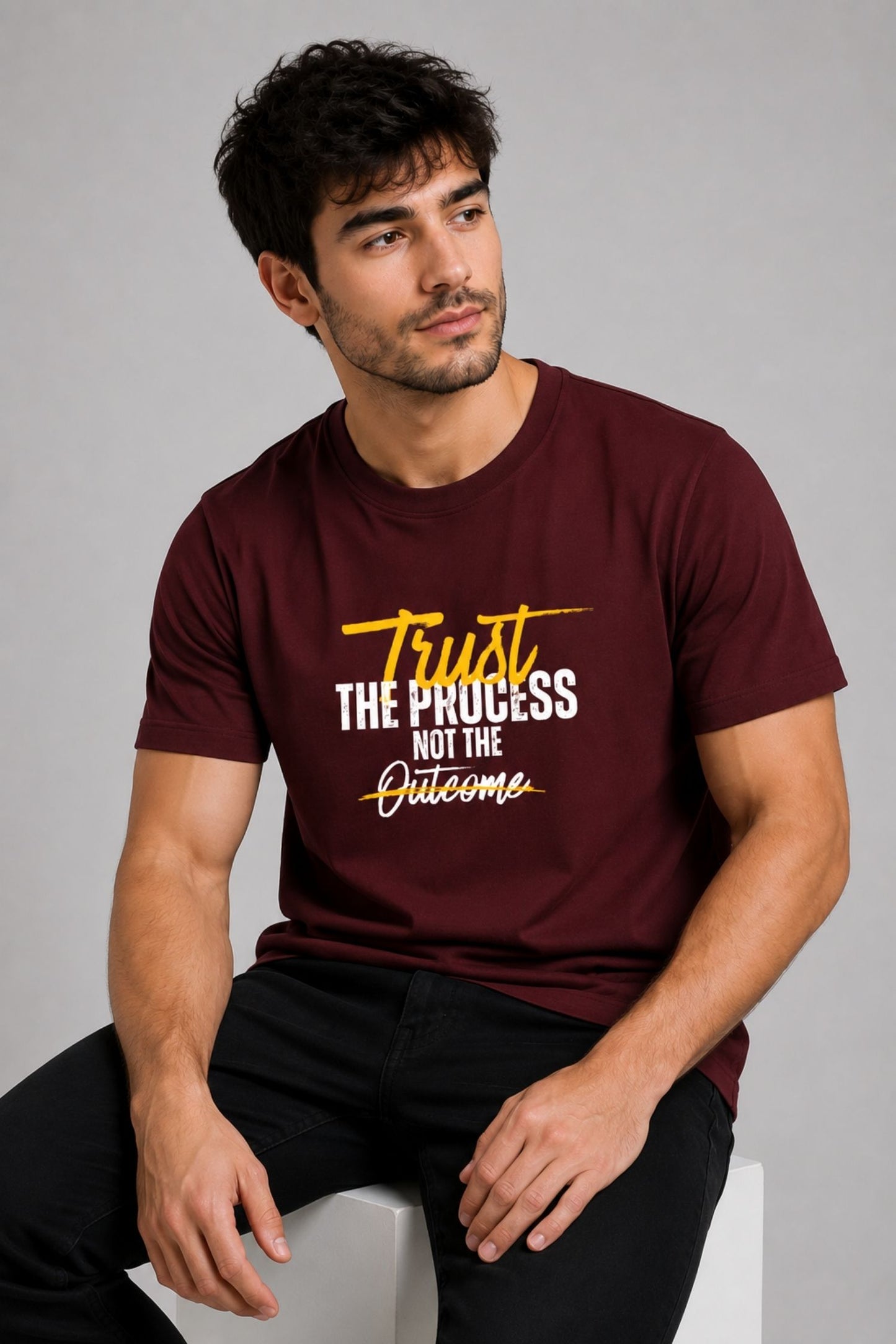 Trust The Process Maroon Regular Fit T-shirt
